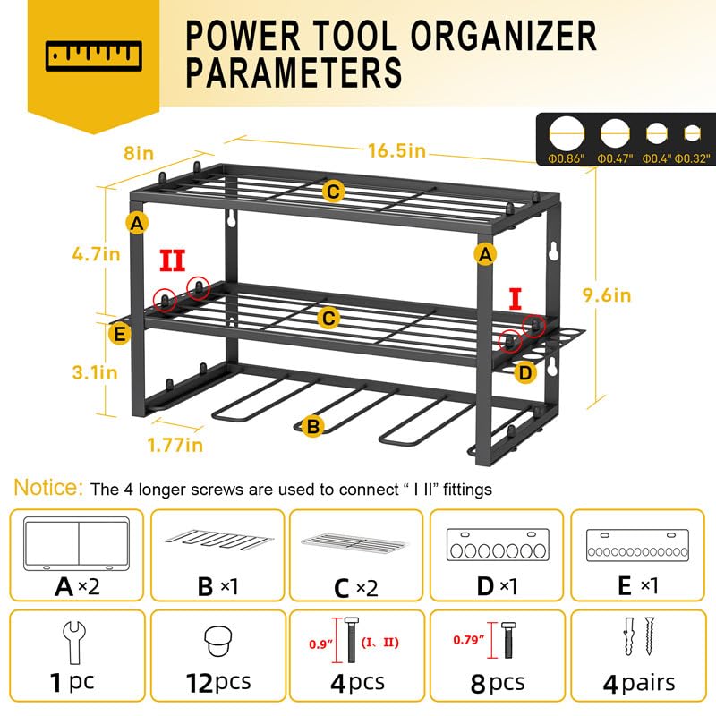 Spacecare Power Tool Organizer- Cordless Power Drill Tool Holder- Heavy Duty Tool Shelf & 1 Pack 3 Layers Tool Rack - Floating Tool Shelf Wall SPACECARE