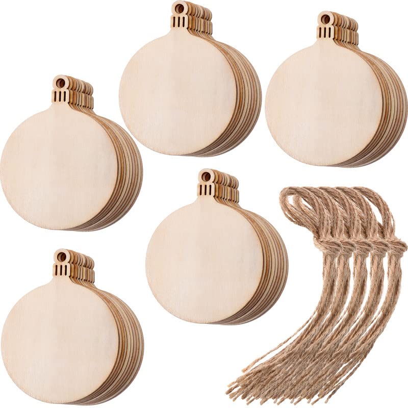 Tatuo Unfinished Wood Ornaments Wood Ornament Slices Round Wood Pieces Embellishments for Christmas Decoration Hanging and DIY Craft (50) - WoodArtSupply