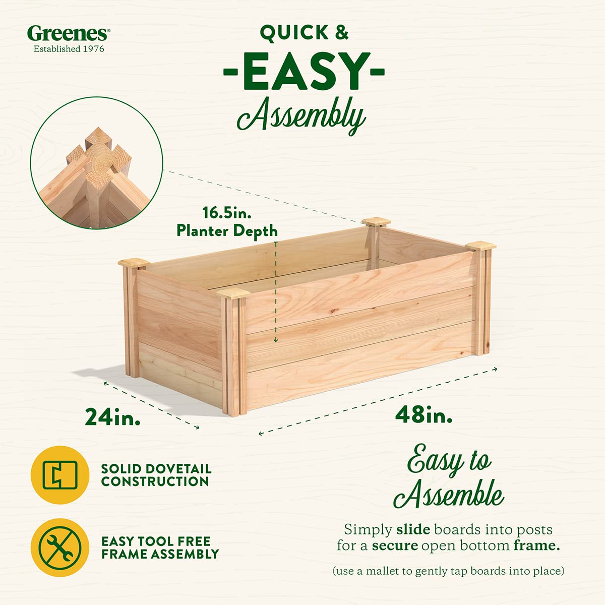 Greenes Fence Premium Cedar Raised Garden Bed, 2' x 4' x 16.5" - Made in USA with North American Cedar