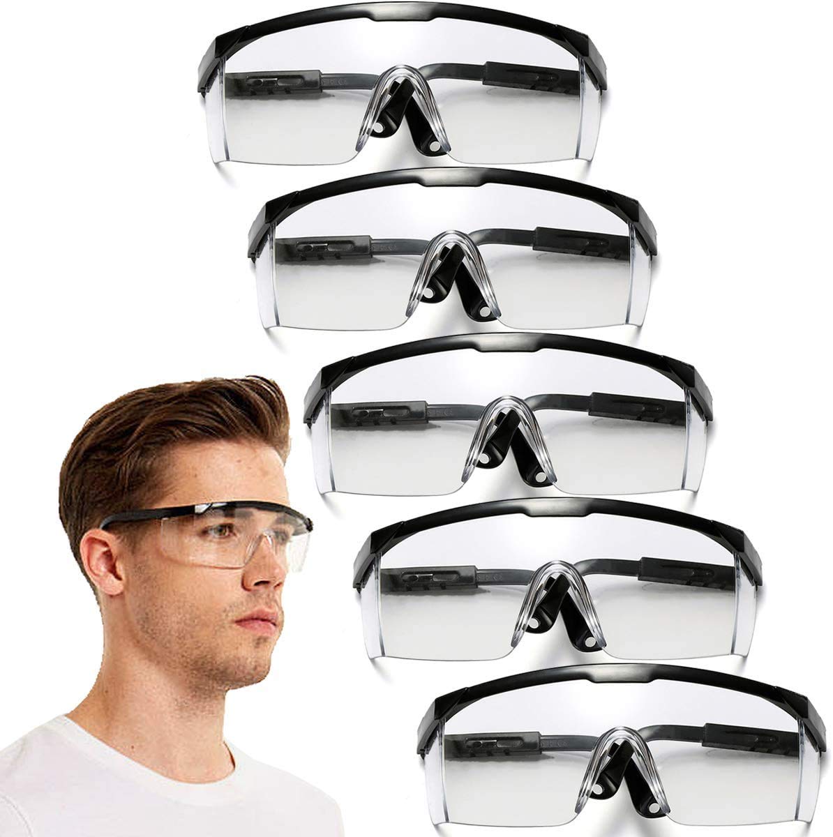 HANCHS Safety Glasses, 5Pack Adjustable Wide-Vision Protective Glasses, Lightweight Fog-Proof Safety Goggles HANCHS