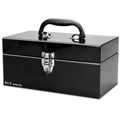 P.I.T. Portable 12” Heavy Duty Steel Tool Box with Metal Latch, Black Hand Carry Tool Cases for Tools Storage - WoodArtSupply