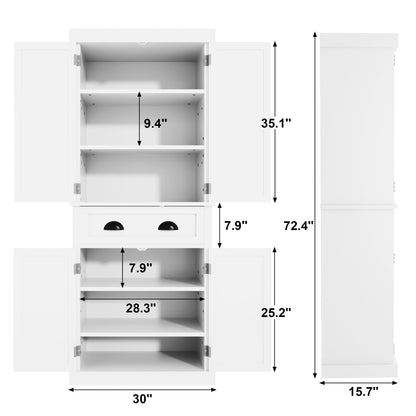 Flamaker 72" Kitchen Pantry Cabinet, Tall Pantry Storage Cabinet with Drawer and 4 Adjustable Shelves, Freestanding Pantry Cupboard Cabinet for - WoodArtSupply