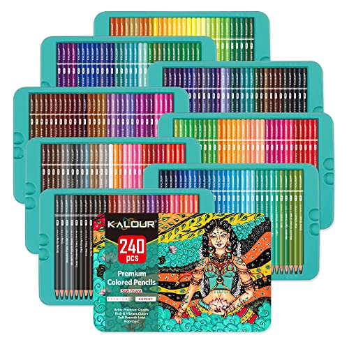 KALOUR Professional Colored Pencils,Set of 240 Colors,Artists Soft Core with Vibrant Color,Ideal for Drawing Sketching Shading,Coloring Pencils for - WoodArtSupply