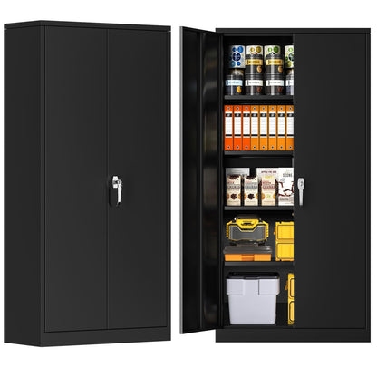 Superday 71" Lockable Steel Storage Cabinet, Locking Metal Storage Cabinets, Tall Black Cabinet with 2 Doors and 4 Adjustable Shelves for Garage, - WoodArtSupply