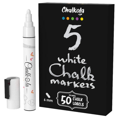 Chalkola 5 White 6mm + 5 Black Markers Bundle