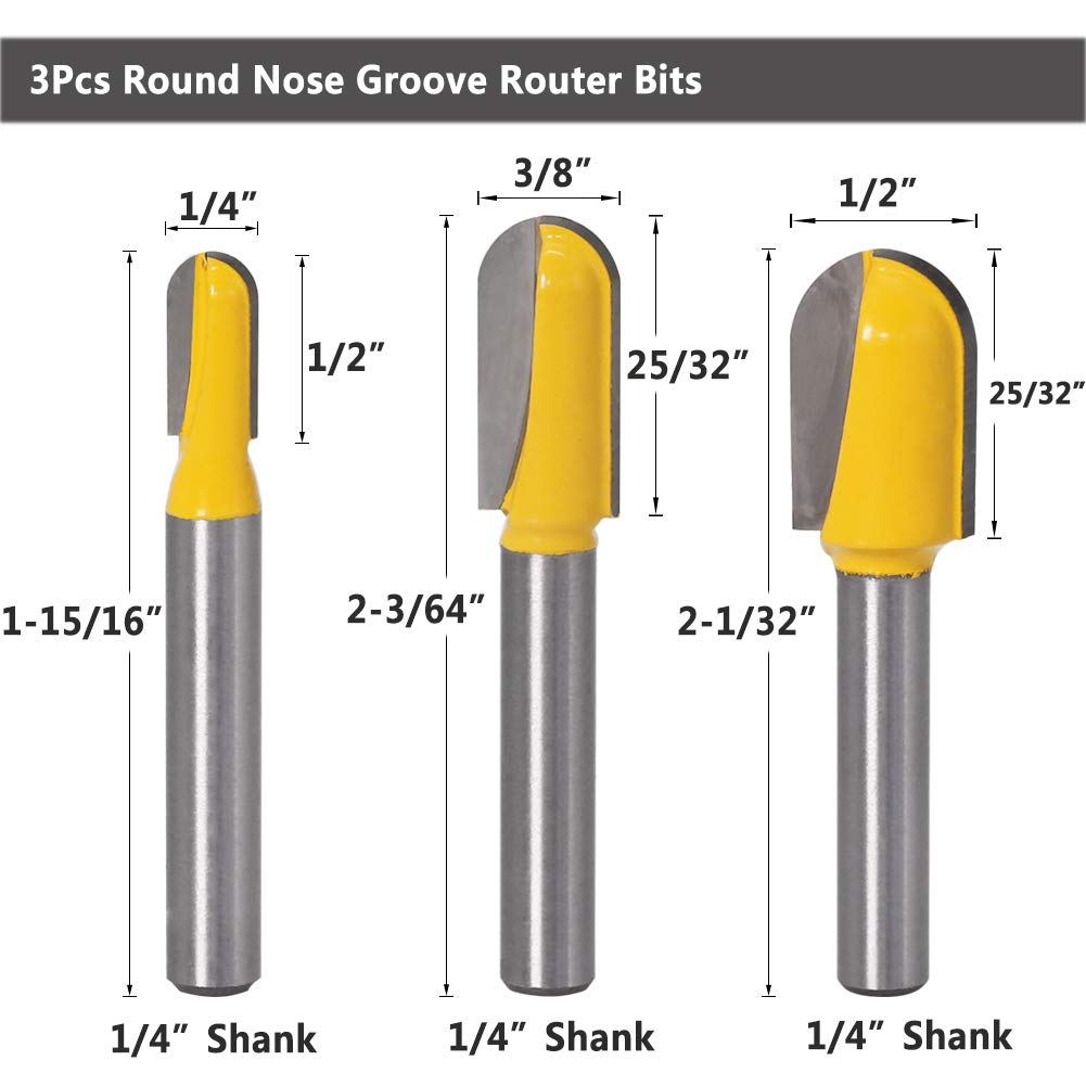 Yakamoz 6Pcs 1/4" Shank Carbide 90 Degree V-Groove and Round Nose Groove Router Bit Set 3D CNC Signmaking Lettering Engraving Cutter Woodworking - WoodArtSupply