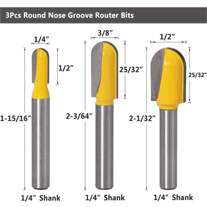 Yakamoz 6Pcs 1/4" Shank Carbide 90 Degree V-Groove and Round Nose Groove Router Bit Set 3D CNC Signmaking Lettering Engraving Cutter Woodworking - WoodArtSupply