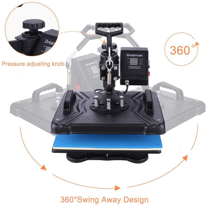 HIFRRUY 5 in 1 Heat Press Machine 12x15 Inch T-Shirt Press Machine Sublimation Heat Press 360° Swing Away Digital Heat Transfer Combo for Shirt Cap - WoodArtSupply