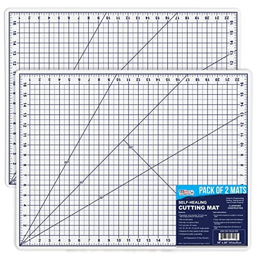 U.S. Art Supply - Pack of 2-18" x 24" White/Blue Professional Self Healing 5-6 Layer Double Sided Durable Non-Slip Cutting Mat Great for U.S. Art Supply