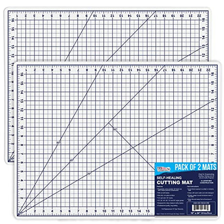 U.S. Art Supply - Pack of 2-18" x 24" White/Blue Professional Self Healing 5-6 Layer Double Sided Durable Non-Slip Cutting Mat Great for U.S. Art Supply