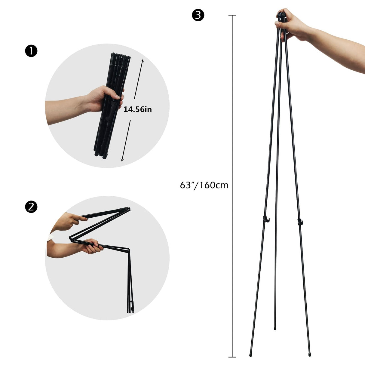 Ground Easel Stand for Display,RRFTOK 63' Instant Foldable Portable for Wedding Banner and Poster, Tabletop Display Metal Tripod with Portable Bag. RRFTOK