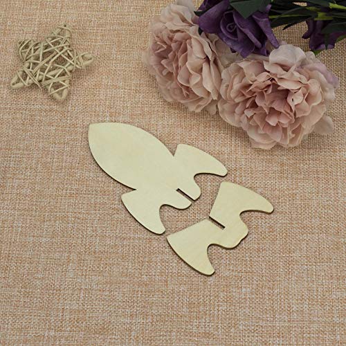 Creaides Outer Space Wood Cutouts Crafts Wooden Stand Up Rocket Shaped Tabletop Ornaments for DIY Projects Wedding Birthday Party Decoration Creaides