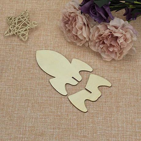 JANOU 12 Sets Rocket 3D Wood Tabletop Cutouts Unfinished Wooden Stand Up DIY Craft for Outer Space Birthday Baby Shower Decoration JANOU