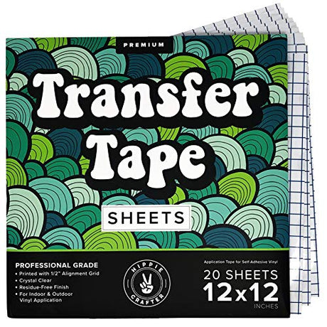 Clear Transfer Tape for Vinyl Adhesive and HTV Heat Transfer Paper Sheets for Cricut Transfer Tape for Vinyl Paper Transfer Tape 20 Pieces 12"x 12" HIPPIE CRAFTER