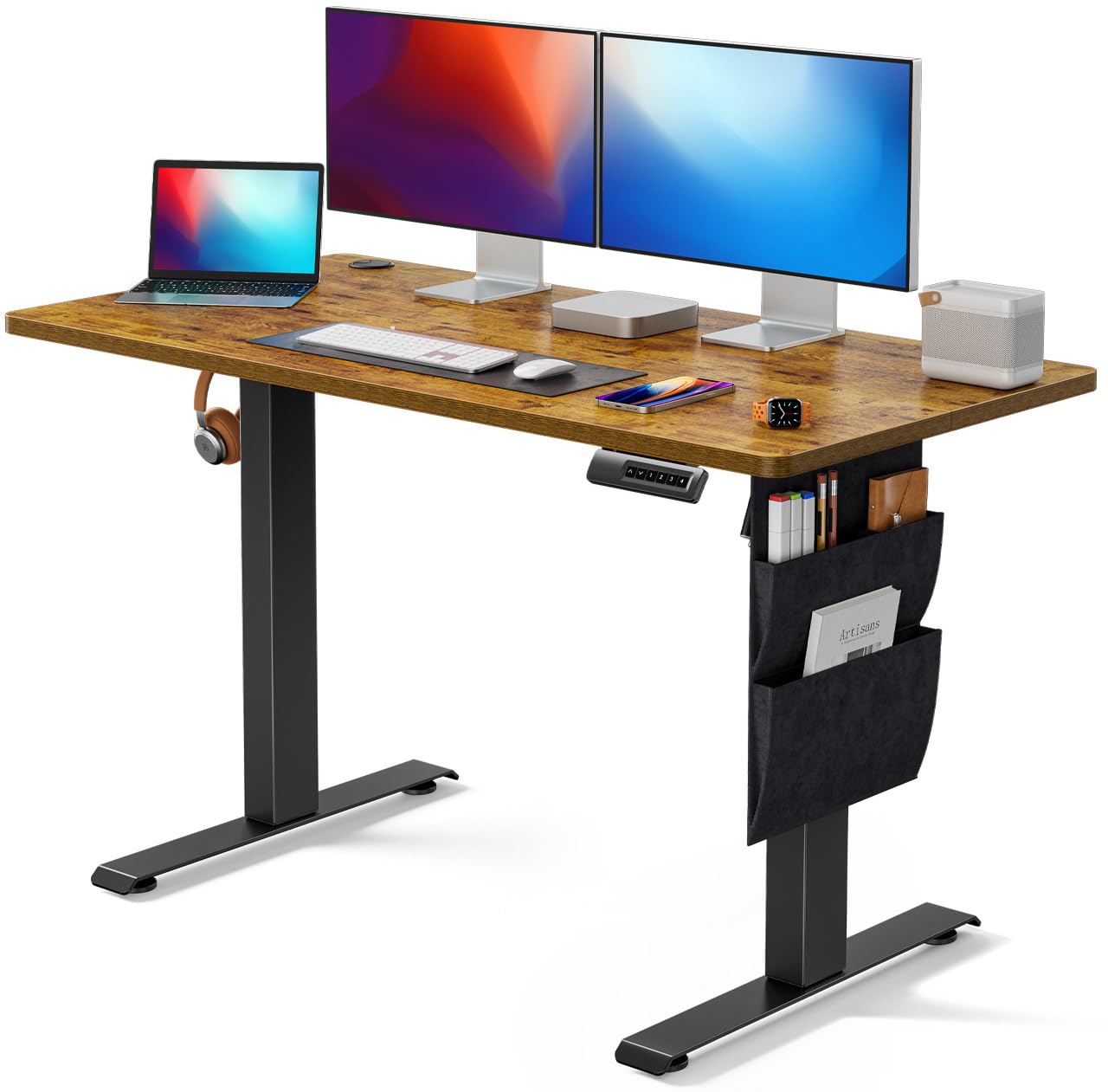 Marsail Standing Desk Adjustable Height, 48x24 Inch Electric Standing Desk with Storage Bag, Stand up Desk for Home Office Computer Desk Memory - WoodArtSupply