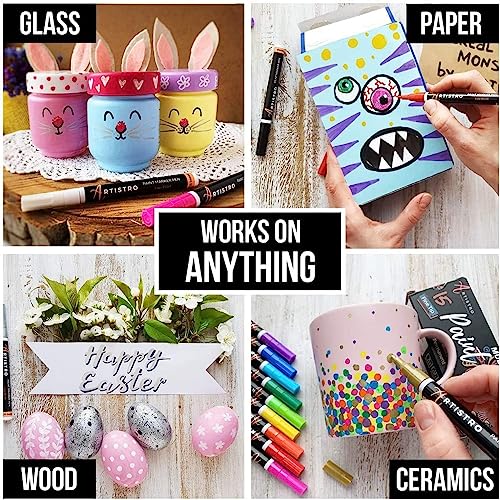 ARTISTRO 15 Oil Based Paint markers for Wood, Rock, Fabric, Glass - Permanent, Quick Dry, Waterproof - Oil paint pens for Ceramic, Mugs, Metal, ARTISTRO