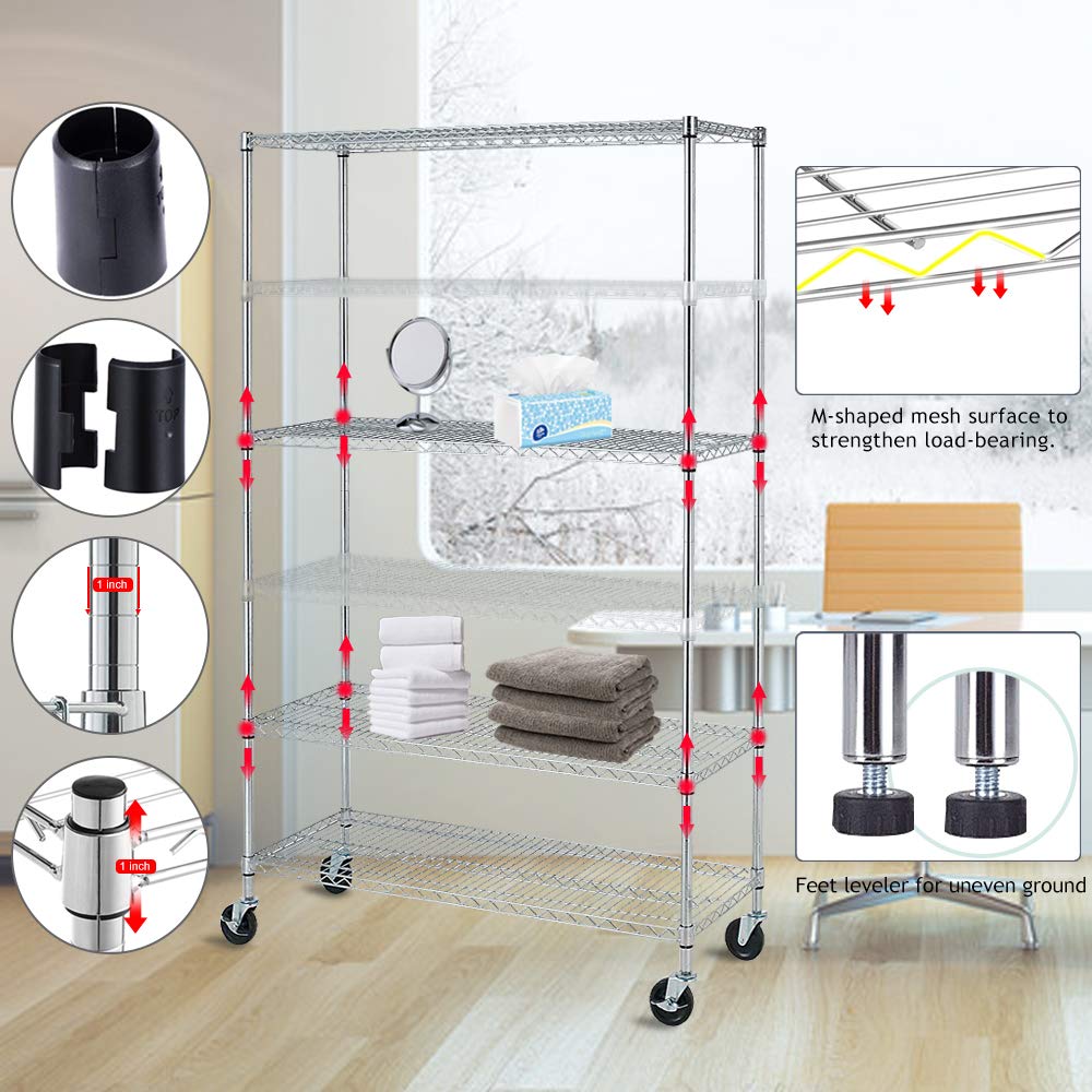 6 Tier Storage Shelves Metal Wire Shelving Unit with Wheels, 6000LBS Weight Capacity Heavy Duty NSF Height Adjustable Garage Shelving Utility Steel - WoodArtSupply