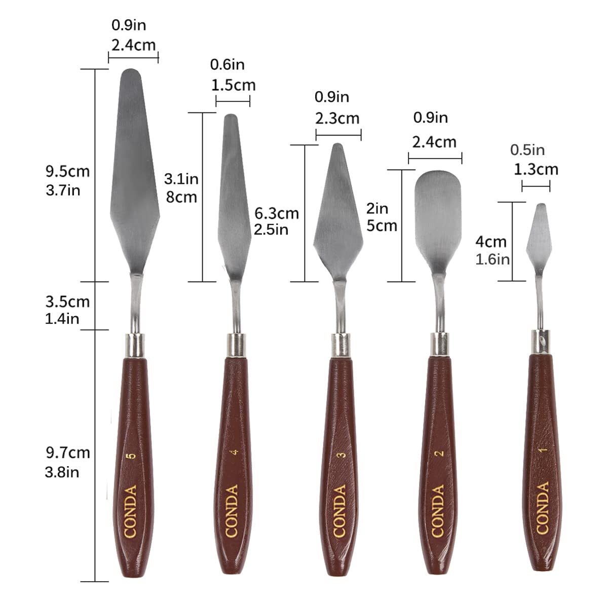 CONDA Palette Knife Painting Stainless Steel Spatula Palette Knife Oil Paint Metal Knives Wood Handle (Red 5 Piece) conda