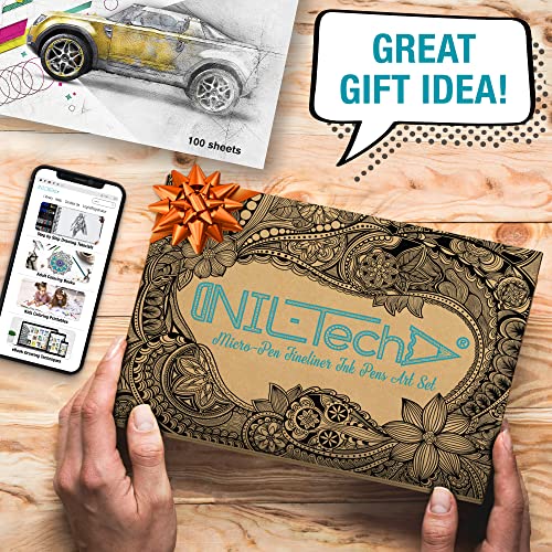 All-in-One Artist Drawing Pens Set -16 Dual Tip Brush Pens, 3 Calligraphy Pens, 10 Drawing Pens, Ruler, White Ink Pen, Mechanical Pencil, Sketch Pad NIL - TECH