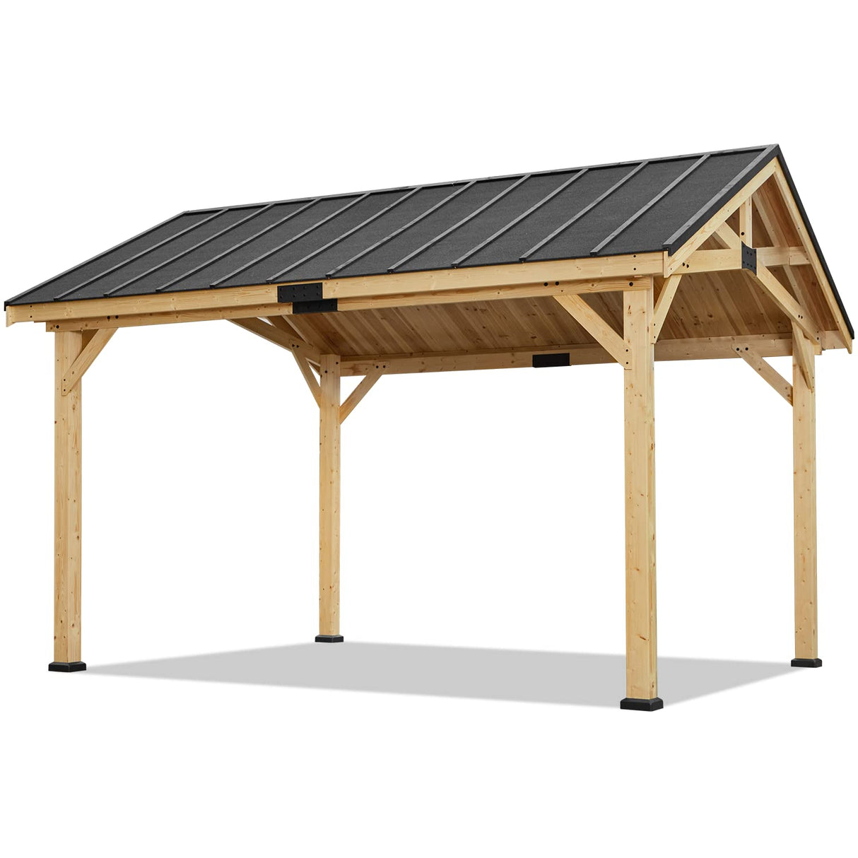 MELLCOM 12' x15' Wood Gazebo, Spruce Solid Wood Hardtop Pavilion, Waterproof Asphalt Roof, for Patio, Lawn, Garden, Easy Installation MELLCOM