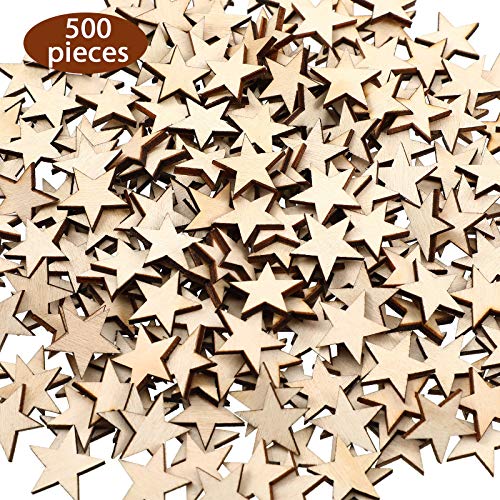500 Pieces Wooden Star Shape Unfinished Wood Star Pieces, Blank Wood Pieces Wooden Star for Craft Flag Project and Decoration(3/4 Inch) Gejoy