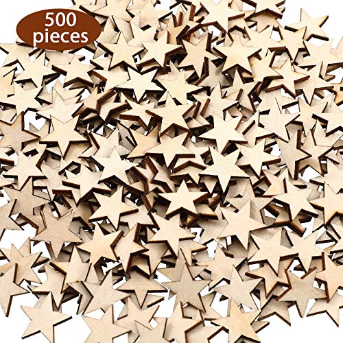 500 Pieces Wooden Star Shape Unfinished Wood Star Pieces, Blank Wood Pieces Wooden Star for Craft Flag Project and Decoration(3/4 Inch)