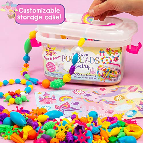 Just My Style Make & Believe Unicorn Pop Beads, 500+ Snap-Together, DIY, Bead Kit for Girls, Jewelry Set, Great Travel & On The Go Activity for Kids Just My Style
