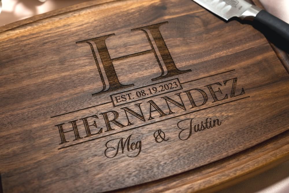 Personalized Cutting Board, Custom Wedding, Anniversary or Housewarming Gift Idea, Wood Engraved Charcuterie, for Couples, Family and Clients Classic Wedding Gift Boutique