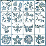 16 Pieces Flower Stencil for Painting Bee Sunflower Butterfly Spring Stencil Large Template Reusable Summer Painting Stencil and Metal Open Ring for Zonon