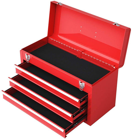IRONMAX Portable Tool Box, Lockable Steel Tool Chest Cabinet w/ 3 Drawers & Top Tray, 3-Drawer Toolbox for Household, Warehouse, Repair Shop, Red Generic