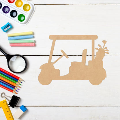 Unfinished Wood Golf Cart 6 Inch Shape, Blank Wooden Sports Golf Craft Cutout, Paintable MDF DIY