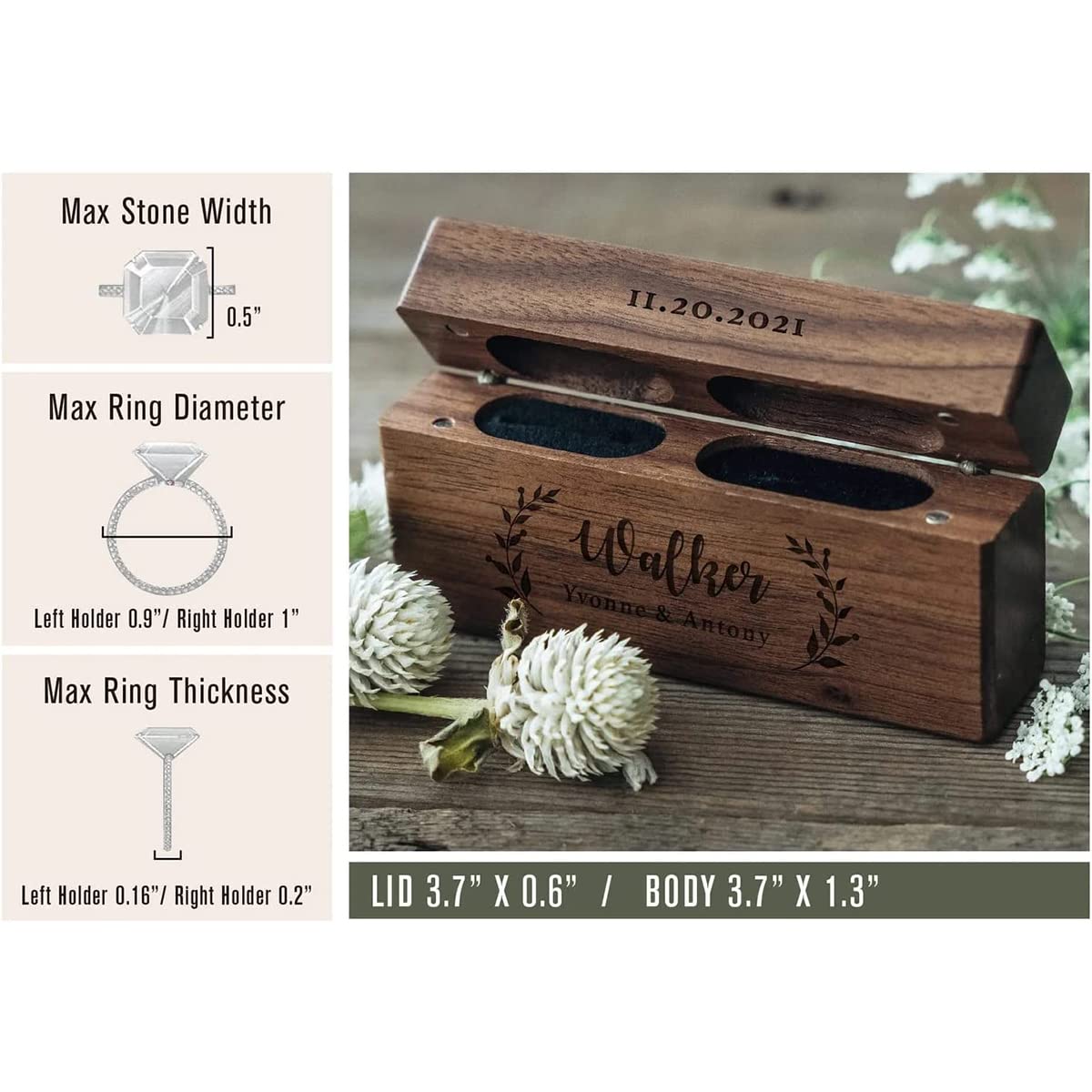 Eyesoul Custom Ring Bearer Box,Wooden Ring Box For Wedding/Proposal/Engagement,Personalized Wedding Stuff,Wedding Ring Holder With Name/Date,Jewelry - WoodArtSupply