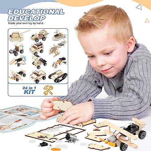 Leitee 24 Set Kits Wood Projects for Boys Girls to Build 3D Wooden Building Kit Puzzles Mechanical Car Educational Science Models Kits Building Toys - WoodArtSupply