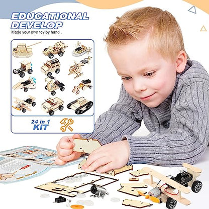 Leitee 24 Set Kits Wood Projects for Boys Girls to Build 3D Wooden Building Kit Puzzles Mechanical Car Educational Science Models Kits Building Toys - WoodArtSupply