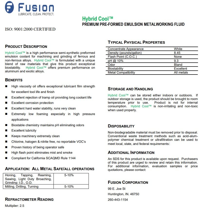 Advanced General Purpose Coolant for Cutting and Grinding Machine Shop Operations | Ultimate Human/Enviro Friendly | Fusion Hybrid Cool (1 Gallon) - WoodArtSupply