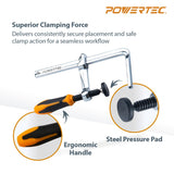 POWERTEC 71410 Quick Screw Guide Rail Clamp for MFT Table and Track Saw Guide Rail System, 5-3/8” Capacity x 2-3/8” Throat Depth, 400lbs Clamping POWERTEC