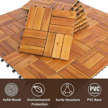 HOUSEBOOK- 12 slats Pack of 9 Premium Wood(Not Softwood Fir/Pine) Interlocking Deck Tile, Patio Pavers Floor, Flooring Tiles, Decor, D.I.Y Tiles,