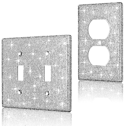 2 Pcs Shiny Rhinestones Wall Plate Cover Bling Light Switch Cover Outlet Covers Sparkly Diamond Wall Plate Cover Light Switch Cover Decorative - WoodArtSupply