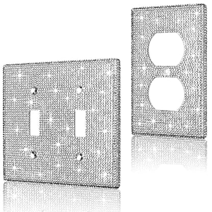 2 Pcs Shiny Rhinestones Wall Plate Cover Bling Light Switch Cover Outlet Covers Sparkly Diamond Wall Plate Cover Light Switch Cover Decorative - WoodArtSupply