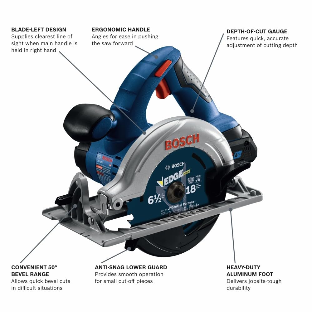 Bosch CCS180-B15 18V 6-1/2 Inch Blade-Left Cordless Circular Saw Kit with CORE18V 4.0 Ah Advanced Battery (Renewed) - WoodArtSupply