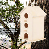 Wooden Bird House Unfinished Unpainted Hanging Cords Birdhouse for Finches and Songbirds Outdoor Decoration DIY Kids Educational 1pcs Buachois