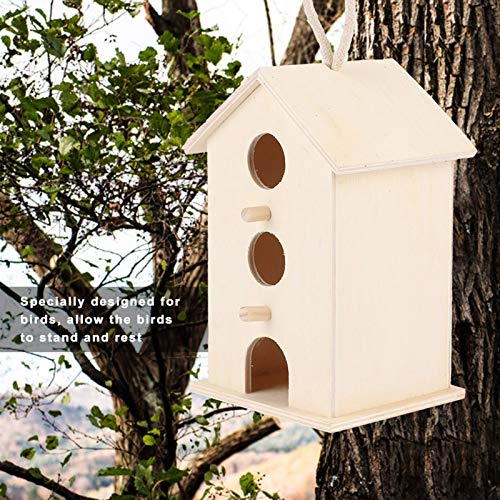 Unfinished Birdhouse, Outdoor Wooden Bird Nests, Hanging Bird Nests, House Breeding Resting Box for Parrots, Outdoors Garden Ornament