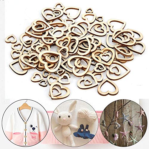 200Pcs Hollow Heart Shape Wood Craft, Unfinished Wooden Heart Cutout Shape Natural Hand-Made Home Decoration Wooden Embellishments 10-30mm(200Pcs) HEEPDD