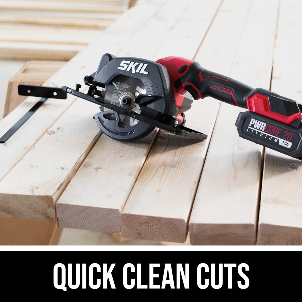 SKIL PWRCORE 20 Brushless 20V 4-1/2 In. Compact Lightweight One-hand Circular Saw Kit with Up to 6,000 RPM Includes 2.0Ah PWR CORE 20 Lithium Battery Skil