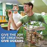 UGEARS Flight Starter Paper Airplane Portable Hand Catapult Mechanical Wooden 3D Model UGEARS