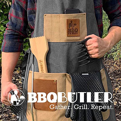 BBQ Butler Grill Apron - Adjustable Canvas Cooking Apron - XXL - Heavy Duty Smoker Apron - Grey - WoodArtSupply