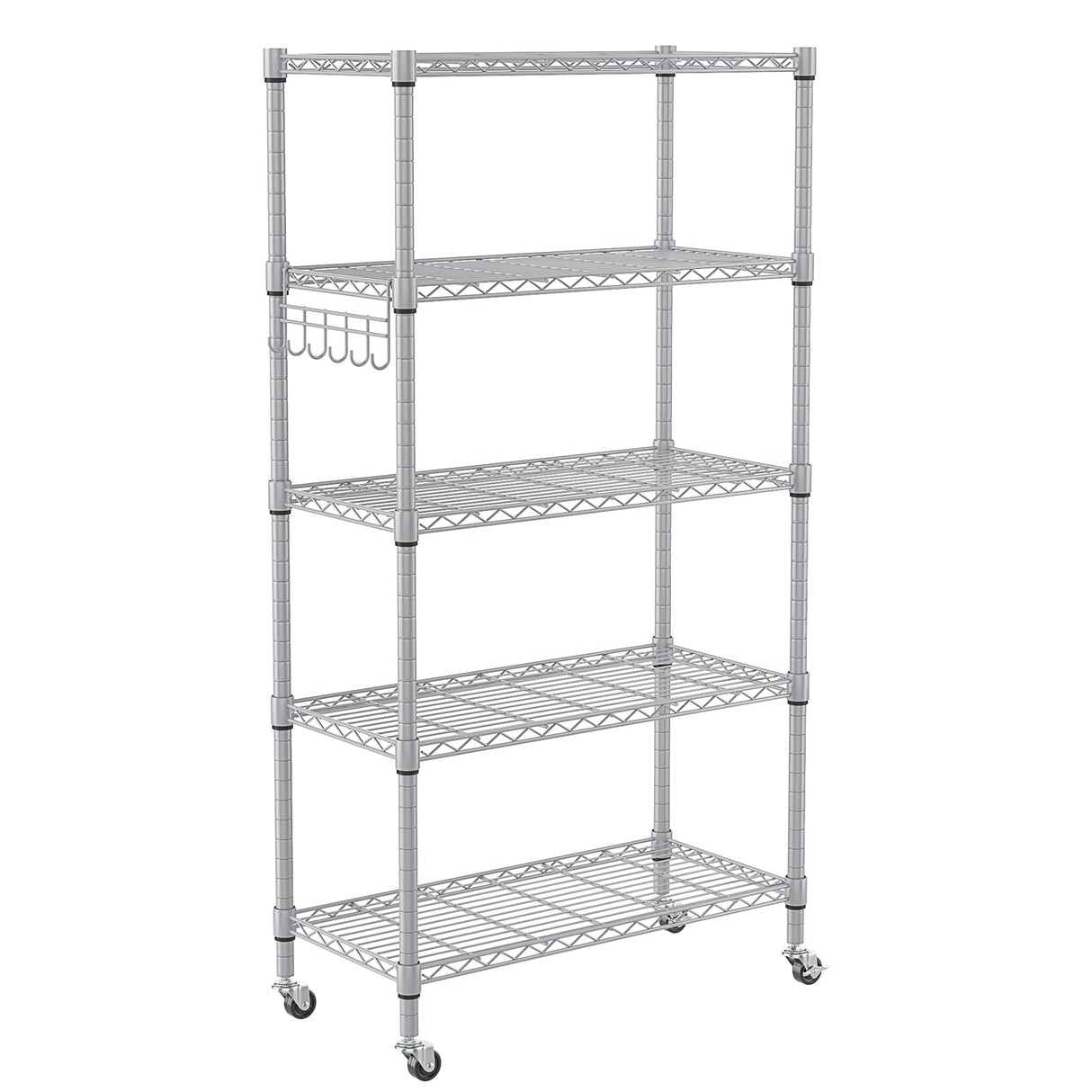 Homdox 5 Tier Adjustable Rolling Storage Shelves, Heavy Duty Wire Storage Racks and Shelving, Metal Shelves for Storage with Side Hooks for Pantry Homdox