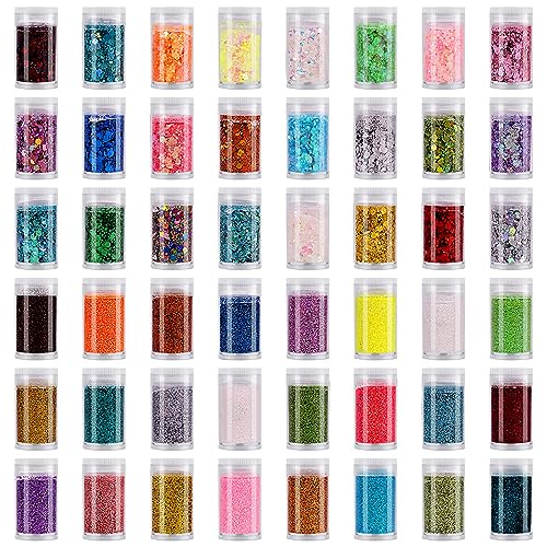 48 Tubes(24 fine +24 Chunky&fine Mixed) Set ANGXILIN Holographic Iridescent Metalic Colors Glitter,Epoxy Resin DIY Craft Glitter,Face Body Nail Art ANGXILIN