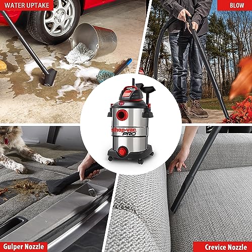 Shop-Vac 12 Gallon 6.0 Peak HP Wet/Dry Vacuum, Stainless Steel Tank, 3 in 1 Function Portable Shop Vacuum with Attachments, Drain Port, Ideal for Shop-Vac