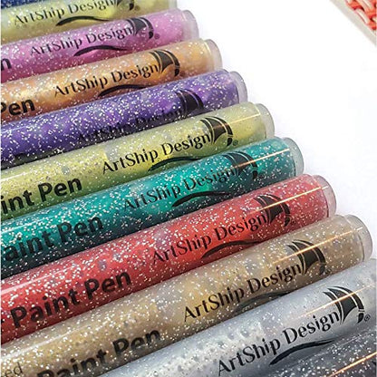 ArtShip Design 24 Glitter Paint Pens, Double Pack of Both Extra Fine and Medium Tip Paint Markers, for Rock Painting, Mug, Ceramic, Glass, and Fabric - WoodArtSupply